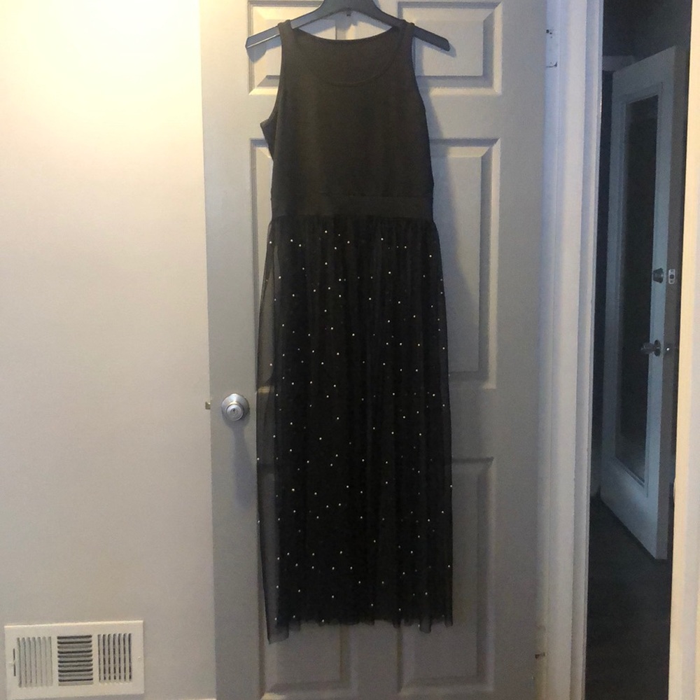 Black long lace top with pearls